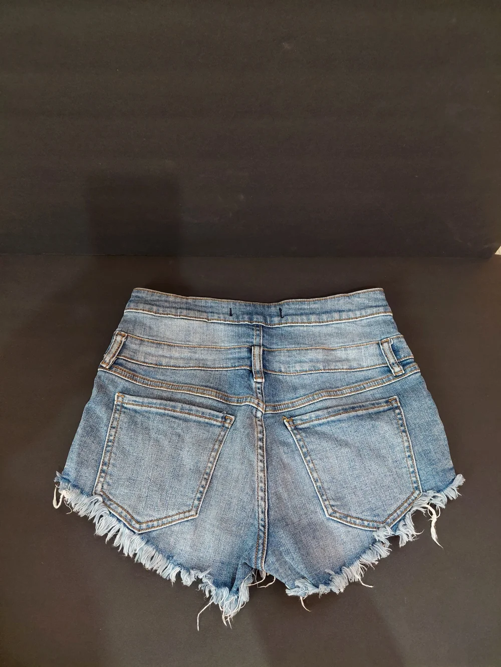 eunina Distressed Light Blue High-Rise Denim Shorts
